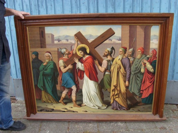 schilderij-Kruiswegstatie-neogotisch-Jesus-romeinse-soldaten-oil-canvas-2-station of the cross-painting-00004